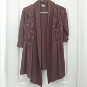 2/$16 Brown cardigan with velour detailing